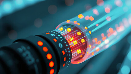 Glowing Fiber Optic Cable: High-Speed Data Transmission and Network Communication