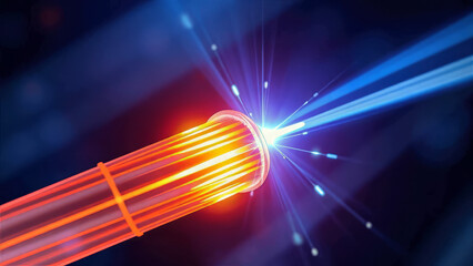 Glowing Fiber Optic Cable: High-Speed Data Transmission and Network Communication
