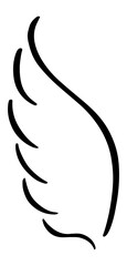 Single black stylized angel wing rising with elegance and grace, representing freedom, spirituality, and divine presence, ideal for religious or inspirational designs