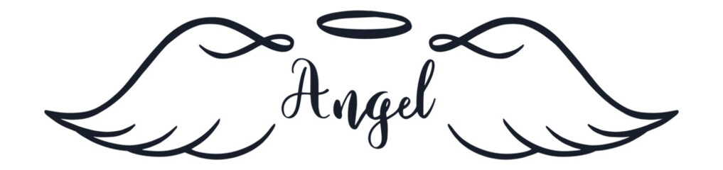Stylized angel wings and halo embodying spirituality, hope, and divine protection, fostering a serene and uplifting atmosphere filled with grace and inspiration