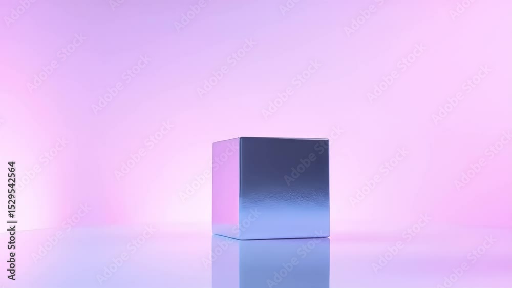 Poster abstract metallic cube in soft pastel gradient background minimal geometric shape modern design rend