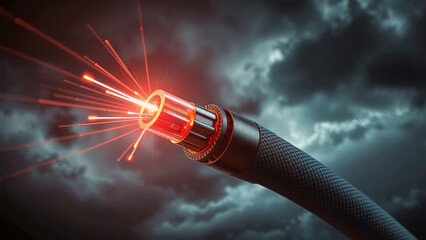 Glowing Fiber Optic Cable: High-Speed Data Transmission and Network Communication