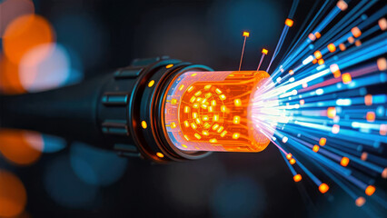 Glowing Fiber Optic Cable: High-Speed Data Transmission and Network Communication