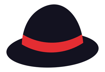 Classic black bowler hat featuring a vibrant red ribbon, adding a touch of sophistication and style, perfect for formal occasions or retro inspired looks