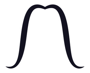 Stylized drawing of a thick handlebar mustache curving upwards, creating a vintage and elegant look, suitable for logos, branding, or illustrations related to barbershops, fashion, or retro style