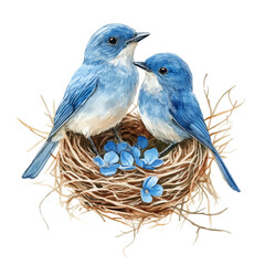 watercolor of Bluebirds Nest Of Petals, vector high quality, isolated on a white background.