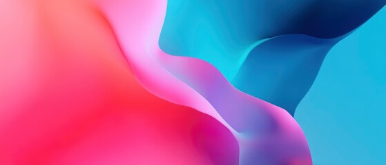 Vivid abstract background with smooth flowing gradients in coral pink and electric blue, soft lighting