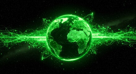 Obraz premium 3D Abstract Green Globe World Earth Digital Network Connection
