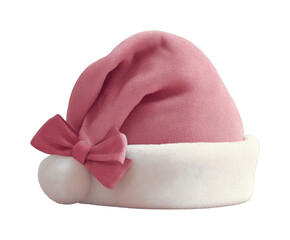 PNG Pink santa hat with bow and white trim in festive design