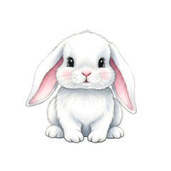 Cute White Bunny Sitting – Kids Illustration – Transparent Background