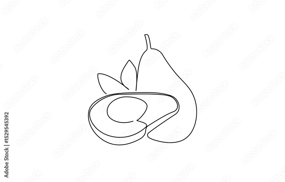 Fototapete Avocado one line icon. One line drawing background. Continuous line drawing of avocado. Vector illustration. Avocado linear icon, Continuous line drawing of avocado, continuous line of avocado fruit.