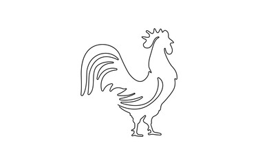 Hen in continuous line art drawing style. Chicken minimalist black linear design isolated on white background,  Silhouette of chickens on a white background in a minimalist style.