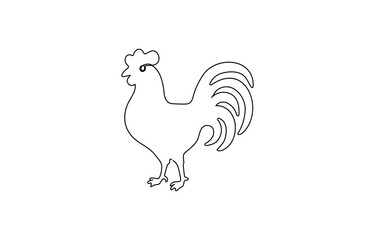 Hen in continuous line art drawing style. Chicken minimalist black linear design isolated on white background,  Silhouette of chickens on a white background in a minimalist style.