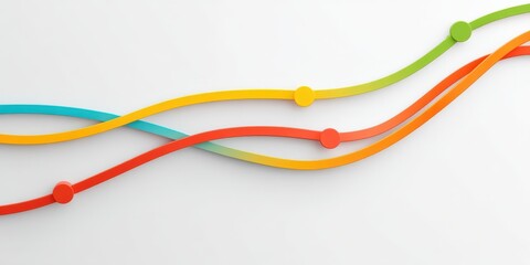 Marketing metrics engagement optimization concept. Colorful curved lines with circular nodes on a light background.