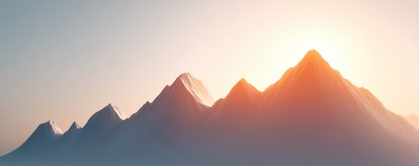 Marketing metrics engagement optimization concept. Serene mountain landscape with a soft sunrise glow.
