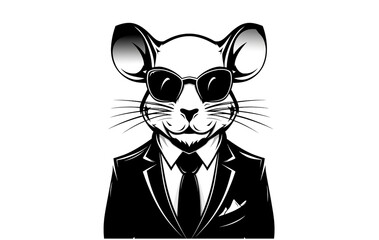Smart mouse logo, black and white, white background