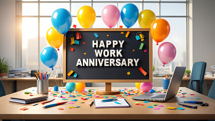 Grand Work Anniversary Celebration Blackboard & Balloons