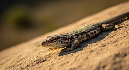 Fototapeta premium Close-up of a Lizard Basking in the Golden Sunlight on a Rock