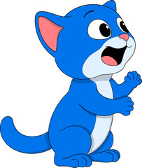 Cute Blue Cartoon Cat with Surprised Expression