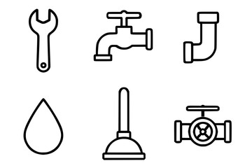 Obraz premium Minimal Plumbing Tools and Repair Icon Set