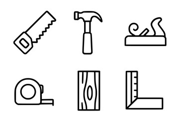 Obraz premium Minimalist Carpentry and Woodworking Tools Icons Set