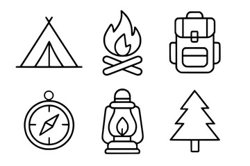 Minimal Camping and Outdoor Adventure Icon Set