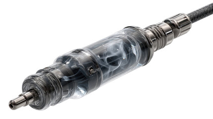 Transparent Industrial Connector: Close-up view of a transparent industrial connector showcasing its internal components. The connector appears sleek, modern, and technologically advanced.