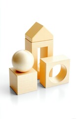 Obraz premium Pastel Yellow Wooden Building Blocks Isolated on White Background