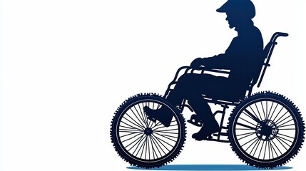 Obraz premium Dark Blue Silhouette Illustration of a Person in Wheelchair on White Background