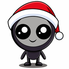 Cute Alien in Santa Hat Cartoon Christmas Sci Fi Character Illustration