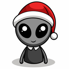 Cute Alien in Santa Hat Cartoon Christmas Sci Fi Character Illustration