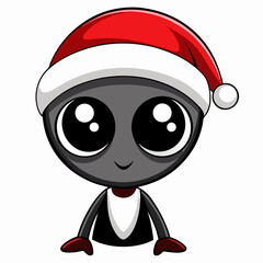 Cute Alien in Santa Hat Cartoon Christmas Sci Fi Character Illustration