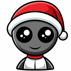 Cute Alien in Santa Hat Cartoon Christmas Sci Fi Character Illustration