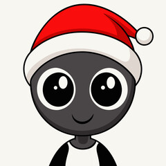 Cute Alien in Santa Hat Cartoon Christmas Sci Fi Character Illustration