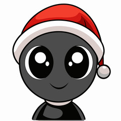Cute Alien in Santa Hat Cartoon Christmas Sci Fi Character Illustration