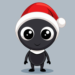 Cute Alien in Santa Hat Cartoon Christmas Sci Fi Character Illustration