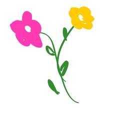 Minimal Illustration of Two Simple Flowers – Pink and Yellow Blooms