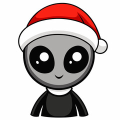 Cute Alien in Santa Hat Cartoon Christmas Sci Fi Character Illustration