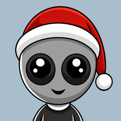 Cute Alien in Santa Hat Cartoon Christmas Sci Fi Character Illustration