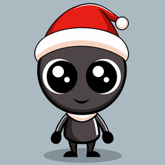 Cute Alien in Santa Hat Cartoon Christmas Sci Fi Character Illustration