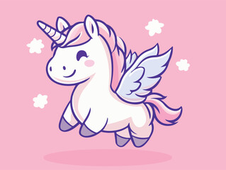 Naklejka premium Cute Flying Unicorn with Wings