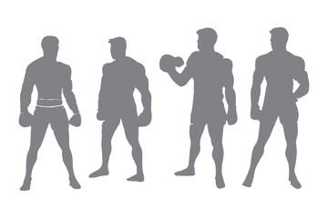 Set of vector illustrations of men's boxing silhouettes