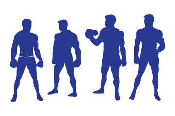 Set of vector illustrations of men's boxing silhouettes