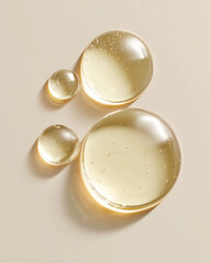Macro Transparent Oil Drops on White Background for Skincare Beauty and Cosmetic Product Advertising
