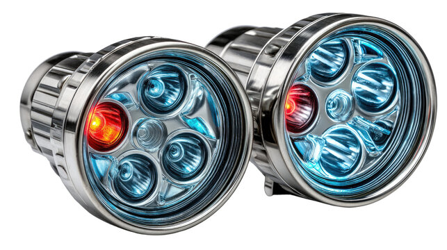 Illuminating Technology: High-tech headlights radiate cool blue light in a display of cutting-edge technology, perfect for automotive enthusiasts. 