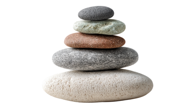 Stone Stack's Harmony: A balanced stack of smooth stones, carefully arranged to symbolize equilibrium, inner peace, and mindfulness in a calming and serene atmosphere.
