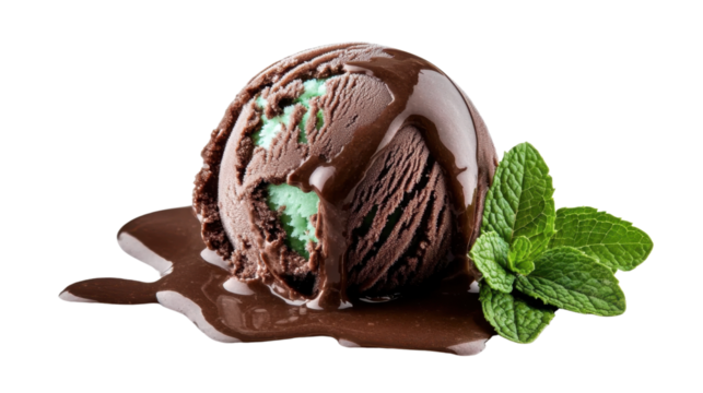 chocolate mint ice cream on isolated on transparent png background.