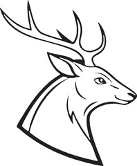 A clean and stylish deer head line art design. This minimal antlered silhouette captures a modern and elegant wildlife look, ideal for tattoos, stickers, decals, logos, and nature-themed prints.