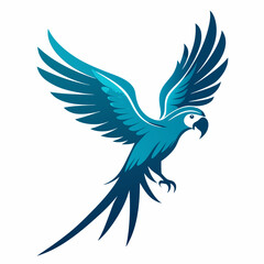Macaw parrot silhouette flying on a white background a tropical bird in simple vector art style