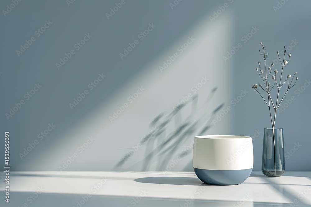 Poster clear pixel visual of a blue and white object is on a table with a white object on it
